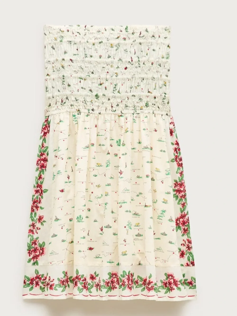 J crew Smocked mini dress in map-print cotton voile